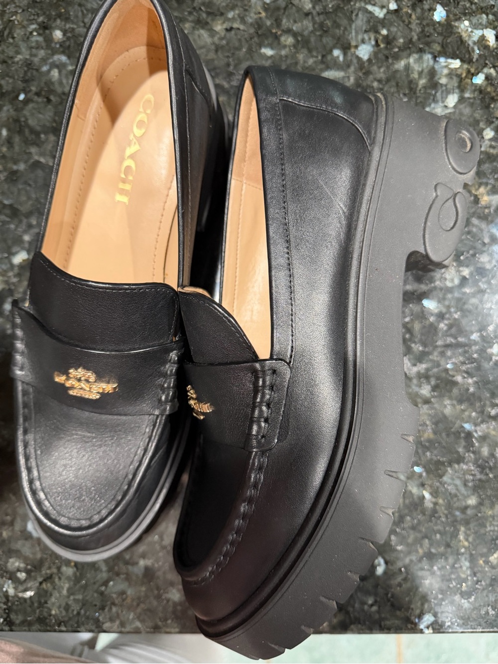 COACH Black Leather Chunky Ruthie Loafers - Picture 4 of 7